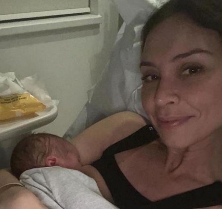 Christine Lampard with her newborn baby boy, Frederick George Lampard.